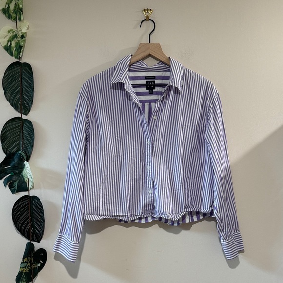 GAP The Cropped Shirt Striped Purple Button Shirt M - Picture 1 of 6